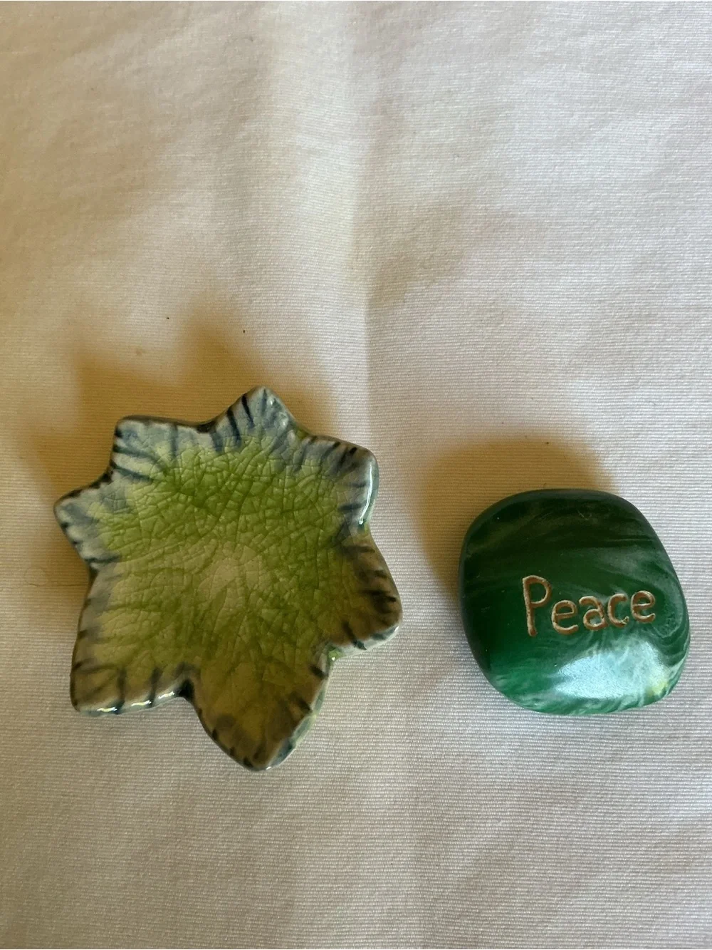 Green Ceramic Leaf Dish and 'Green Peace'  Stone
